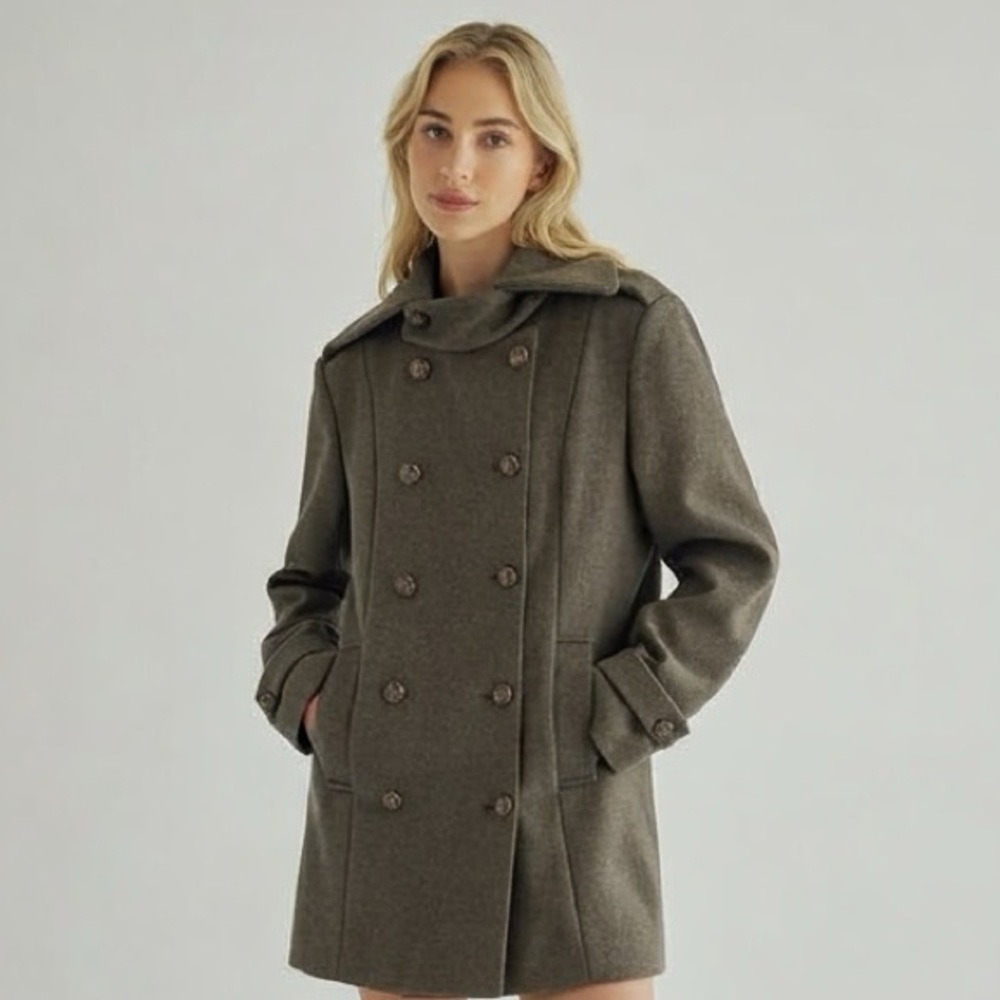 Lao Zhou Winter Gray Pea Coat Size S